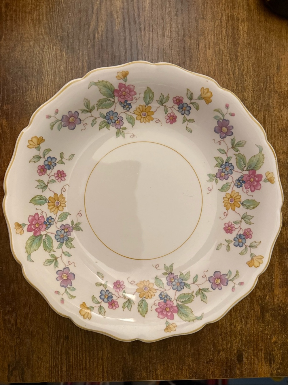 Vintage Keystone Canonsburg Pottery salad plates. Patricia pattern, mustard trim